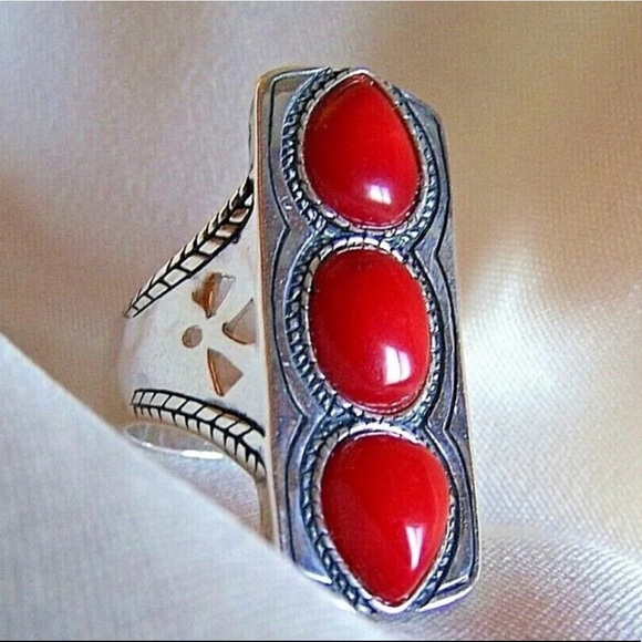Silpada Sterling Silver Red Coral ‘Deep Sea’ Statement Ring - R3265 - Picture 6 of 11